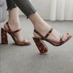 Tortoiseshell Slingback Open Toe Chunky Heel